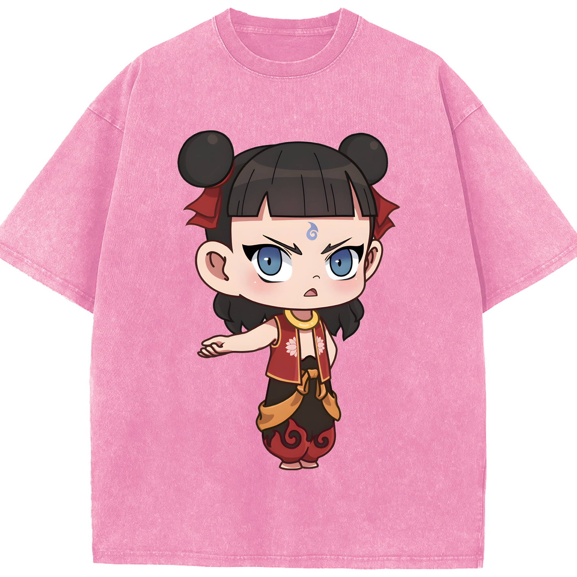 （画像用） Ne Zha 2 ナタ 魔童の大暴れ 綿100% ヴィンテージ風 半袖Tシャツ（フロントプリント）